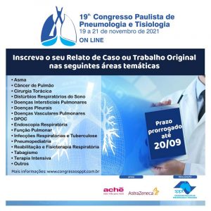 Leia mais sobre o artigo Inscreva seu Trabalho até 20/09, prazo prorrogado – 19° Congresso Paulista de Pneumologia e Tisiologia